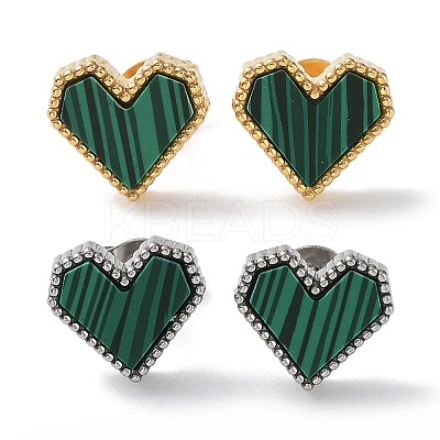 6 Pair 2 Color Synthetic Malachite Heart Stud Earrings EJEW-A024-11-1