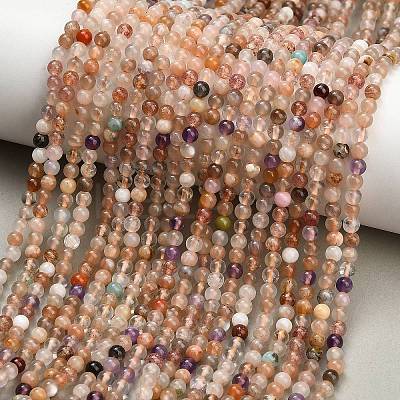 Natural Moonstone & Amazonite & Amethyst & Strawberry Quartz Beads Strands G-A324-A01-4mm-1