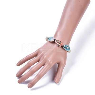 Printed Cowrie Shell Bead Bracelets BJEW-JB04276-1