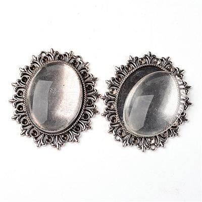 Alloy Cabochon & Rhinestone Settings and 40x30mm Oval Clear Glass Covers Sets DIY-X0115-AS-FF-1