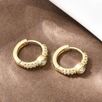 Flat Round Brass Micro Pave Clear Cubic Zirconia Hoop Earrings EJEW-D348-28G-1