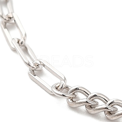 Rhodium Plated 925 Sterling Silver Curb Chain & Paperclip Chain Anklets AJEW-F162-002P-1