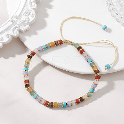 Natural & Synthetic Mixed Gemstone Disc Beads Braided Bead Bracelets for Women Men BJEW-JB13333-1