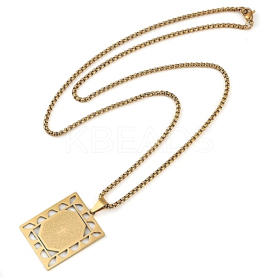 201 Stainless Steel Hollow Rectangle with Cross Pendant Box Chain Necklaces NJEW-D089-06G-1