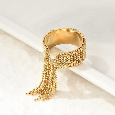 Round Ball Tassel 304 Stainless Steel Cuff Rings for Women LS-RJEW-U039-03G-1