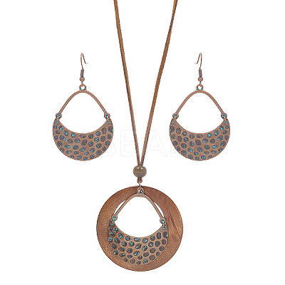 Bohemian Alloy & Wood Pendant Necklaces & Dangle Earrings Sets WG8FC17-02-1