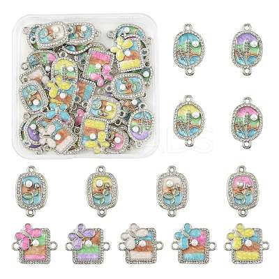 30Pcs 3 Styles Alloy Crystal Rhinestone and ABS Imitation Pearl Connector Charms ENAM-FS0003-71P-1