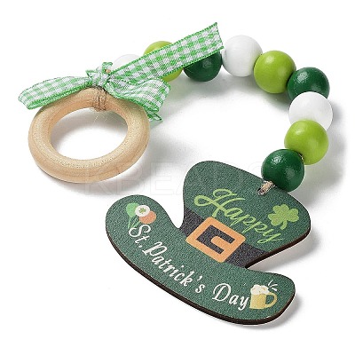Saint Patrick's Day Wood Pendant Decoration HJEW-G023-02B-1