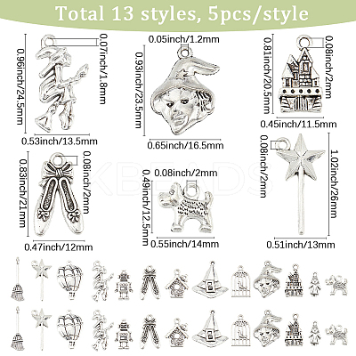 65Pcs 13 Styles Tibetan Style Alloy Pendants TIBE-SC0002-48-1