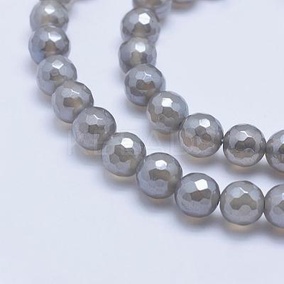 Electroplated Natural Grey Agate Beads Strands G-G724-8mm-1