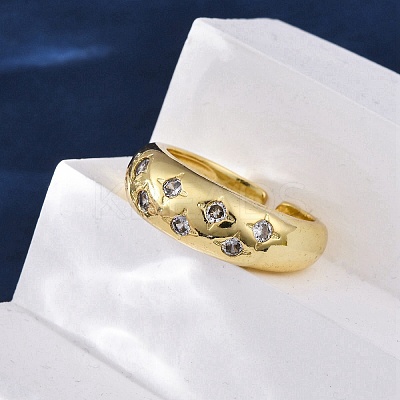 Brass Micro Pave Clear Cubic Zirconia Cuff Rings for Women RJEW-H248-01G-01-1