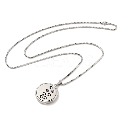 316 Surgical Stainless Steel Aromatherapy Diffuser Perfume Hollow Flat Round Pendant Box Chain Necklaces NJEW-R016-01P-06-1