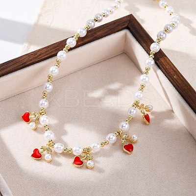 Brass Micro Pave Clear Cubic Zirconia Beaded Necklaces NJEW-Z059-04G-02-1