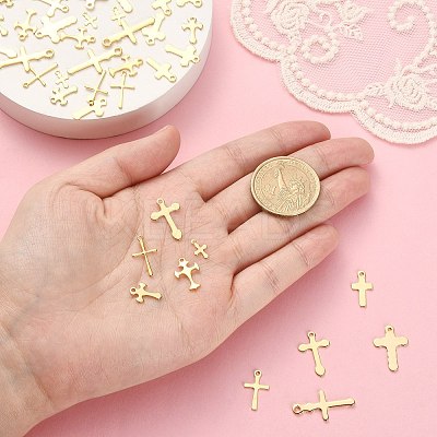 50Pcs 10 Styles 304 Stainless Steel Tiny Cross Charms STAS-CJ0002-25-1
