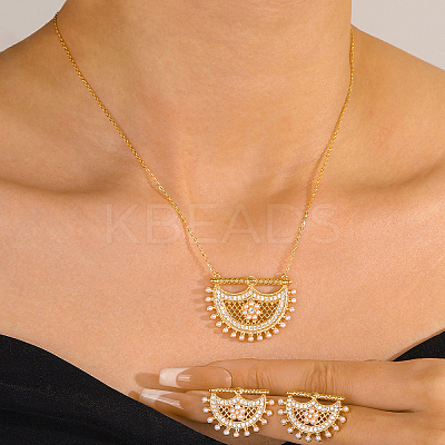 Brass Micro Pave Clear Cubic Zirconia Moon Pendant Necklaces & Stud Earrings Sets for Women QC9389-1