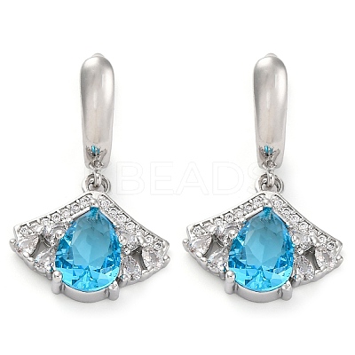 Brass Pave Cubic Zirconia Ginkgo Leaf Hoop Earrings for Women EJEW-I304-30P-05-1