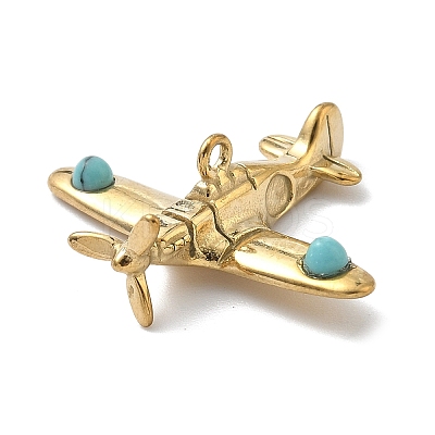 304 Stainless Steel with Dyed Synthetic Turquoise Plane Pendants LS-STAS-G374-03G-1