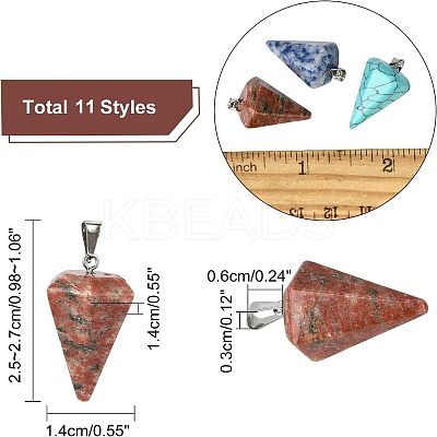 11pcs 11 style Cone/Spike/Pendulum Natural & Synthetic Gemstone Pendants G-NB0003-05-1