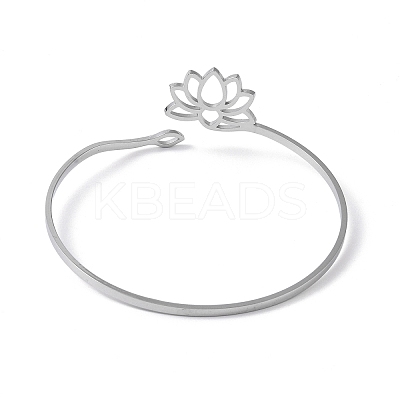 Non-Tarnish Hollow Out Lotus 304 Stainless Steel Open Cuff Bangles for Women LS-BJEW-G701-01P-1
