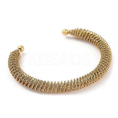 Ion Plating(IP) 304 Stainless Steel Wire Wrap Open Cuff Bangle BJEW-A139-02G-1