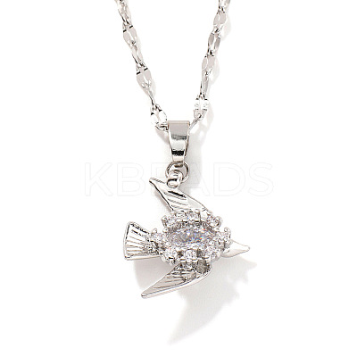 Shiny Bird Brass Micro Pave Clear Cubic Zirconia Pendant Necklaces IR0521-1