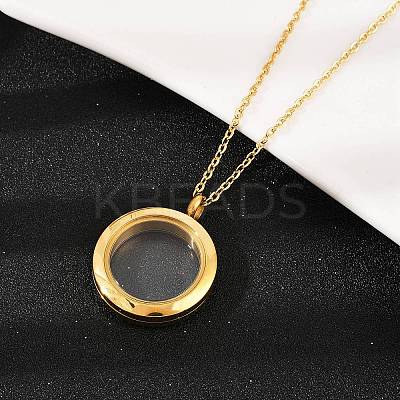 304 Stainless Steel Visible Flat Round Locket Pendant Pet Urn Ashes Necklaces LS-NJEW-S455-08G-1