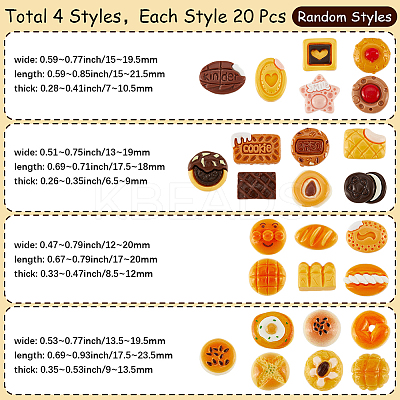 80Pcs 4 Styles Opaque Resin Imitation Food Decoden Cabochons CRES-SC0003-02-1