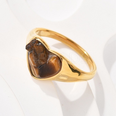 Heart Natural Tiger Eye Finger Rings RJEW-D303-01G-01-1