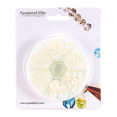 Beige Imitation Pearl Beads Acrylic Dome Cabochons Assorted Mixed Sizes 4-12mm Flat Back Pearl Cabochons SACR-PH0001-24-1
