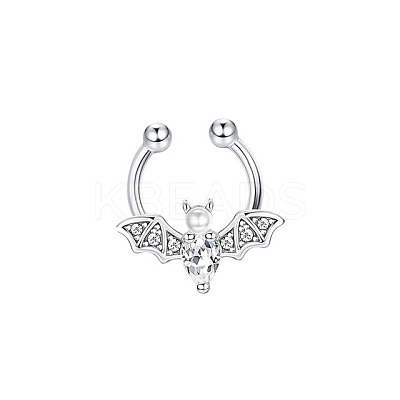 316L Stainless Steel Clear Cubic Zirconia Halloween Bat Clip-on Nose Septum Rings WG4B0C3-01-1