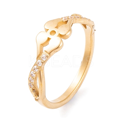 PVD Vacuum Plating 304 Stainless Steel Flower Finger Ring RJEW-C086-03-G-1