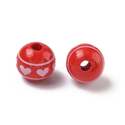 Valentine's Day Spray Painted & Printed Wood European Beads WOOD-L023-03C-1
