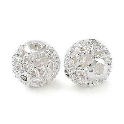 Rack Plating Brass Micro Pave Clear Cubic Zirconia Beads KK-B078-09S-1