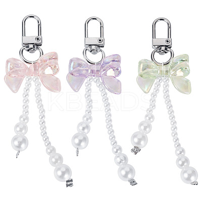 6Pcs 3 Colors ABS Plastic Imitation Pearl Pendant Decorations AJEW-TA0002-30-1