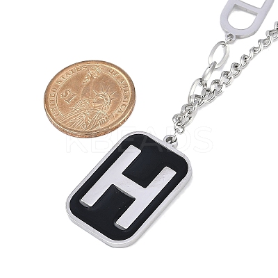 304 Stainless Steel Black Enamel H Rectangle Pendant Twisted Chain Necklaces for Women NJEW-M078-01P-1