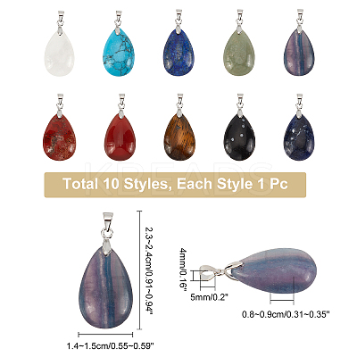 10Pcs 10 Style Natural & Synthetic Gemstone Pendants G-NB0002-57-1