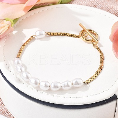 304 Stainless Steel Boston Link Chains Bracelets for Women BJEW-C089-10G-1