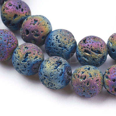 Electroplated Natural Lava Rock Bead Strands X-G-E432-10mm-08-1