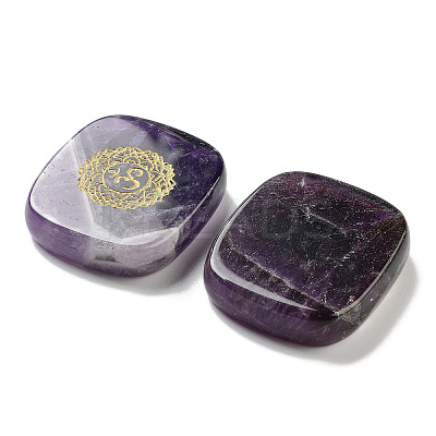 Natural Amethyst Rectangle with Chakra Sign Figurines Display Decorations DJEW-K025-02C-1