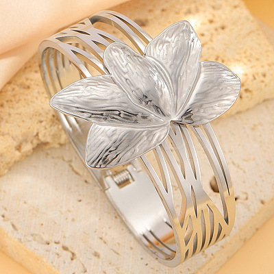 Lotus 304 Stainless Steel Hinged Bangles FS-WG60480-02-1