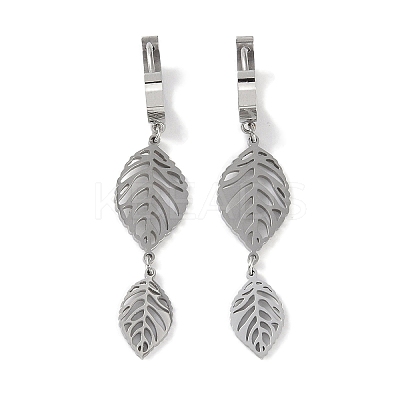 Non-Tarnish Hollow Leaf 304 Stainless Steel Dangle Earrings EJEW-L283-031P-1
