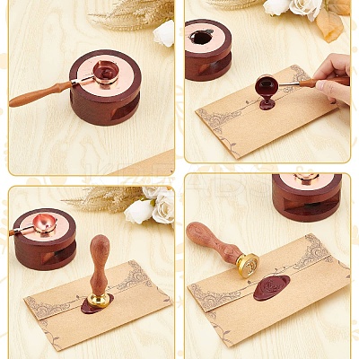 Brass Wax Seal Stamp with Wood Handle AJEW-WH0412-0289-1