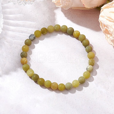 Frosted Natural TaiWan Jade Round Beaded Stretch Bracelets for Women Men BJEW-JB11478-01-1