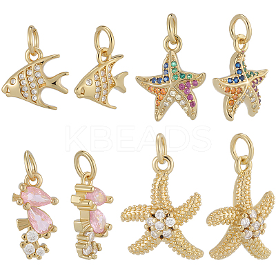 12Pcs 4 Style Brass Micro Pave Cubic Zirconia Pendants KK-BBC0019-51-1
