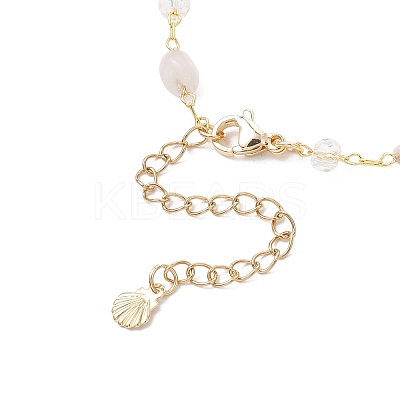Brass Handmade Natural Morganite Nuggets Link Chain Alloy Enamel Whale Tail Pendant Anklets for Women AJEW-AN00709-01-1