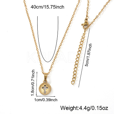 306 Stainless Steel Hollow Cross Circular Pendant Necklaces for Women YU8879-1
