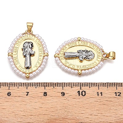 Brass with ABS Imitation Pearl Pendants KK-T070-16G-04-1