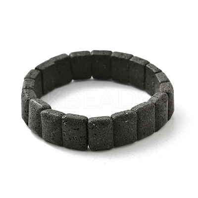 Rectangle Frosted Natural Lava Rock Bead Stretch Bracelets for Women Men BJEW-C097-03B-1