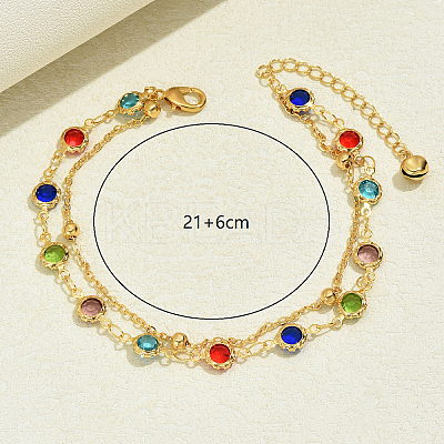 Fashionable Brass Cubic Zirconia Double Layer Women's Anklets in Real 18K Gold Plated Casual Style HU5590-1
