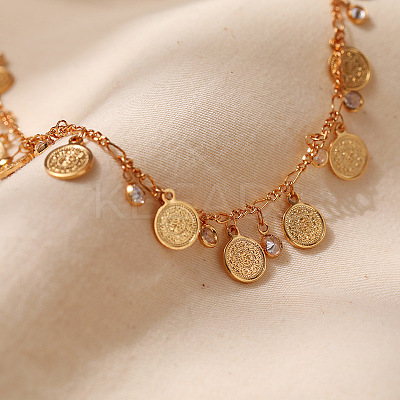 Brass with Crystal Rhinestone Disc Tassel Anklets for Women FS-WGDFF3C-01-1